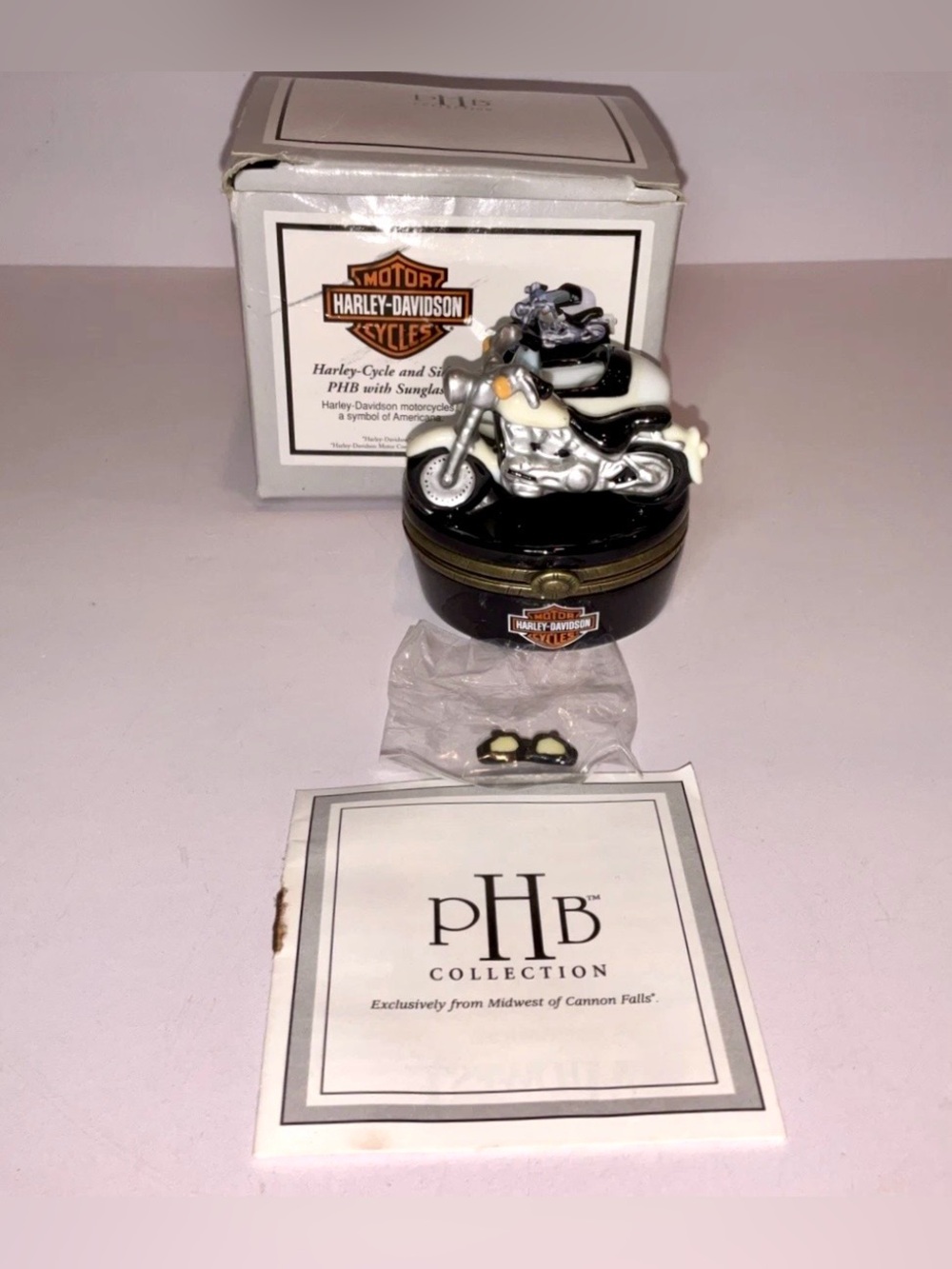 Harley-Davidson PHB Collection Trinket Box Motorcycle With Box & Sunglasses